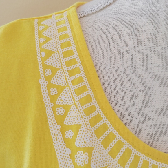 Ruby Rd yellow sequin tee size small - Picture 2 of 5